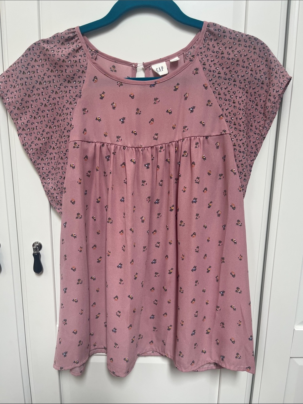 GAP Dusty Rose Floral Print Short Sleeve Babydoll Top